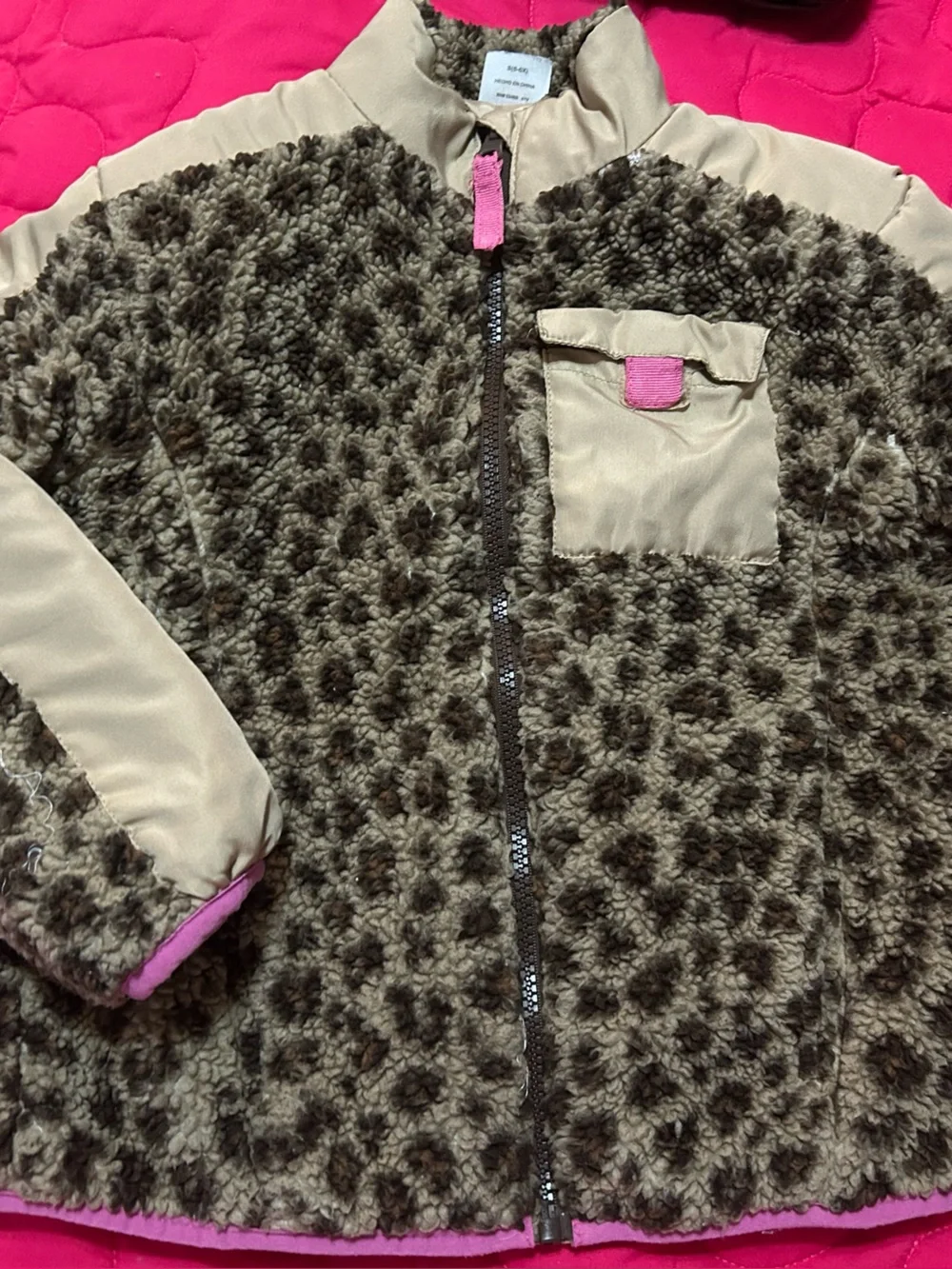 KIDS LEOPARD PRINT FLEECE JACKET